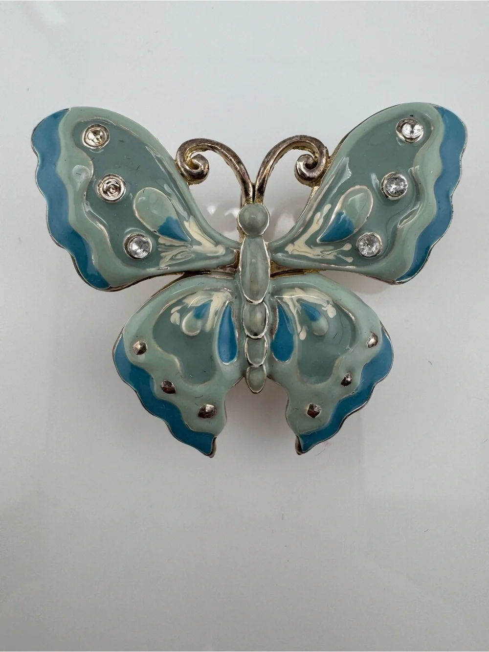 Y2K Blue Butterfly Brooch‎ Cottagecore Fairycore Pin VNTG Pastel Blue Rhinestone